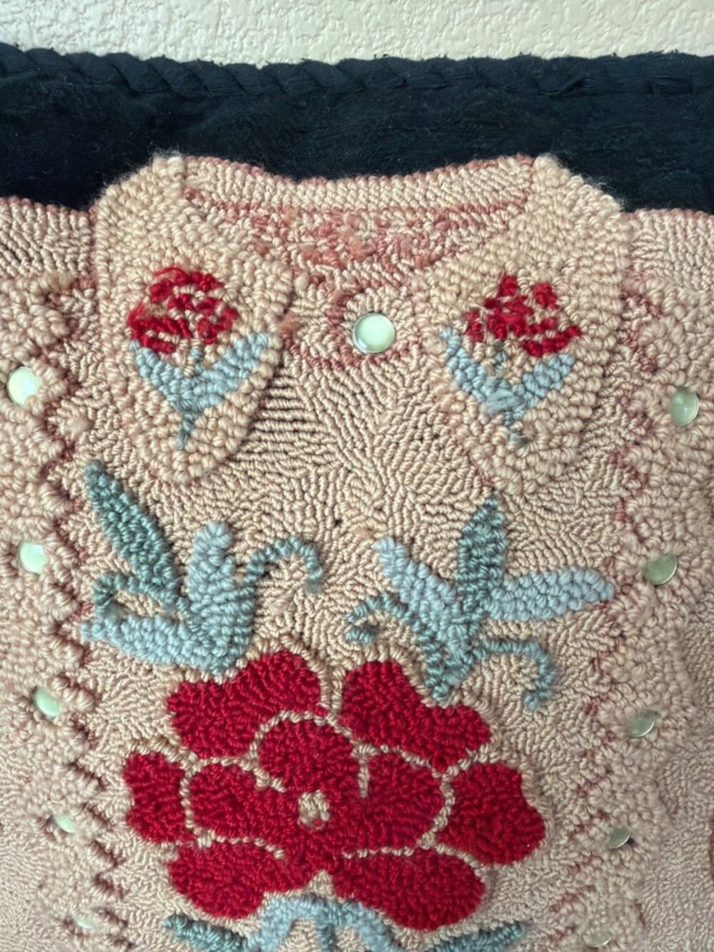 2001 Judi Boisson Hooked Wool Blend Cowgirl Shirt Accent Pillow 16" Folk Art - Picture 3 of 12